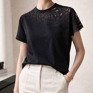 Round Neck Raglan Sleeve Casual T-Shirt With Lace Patchwork